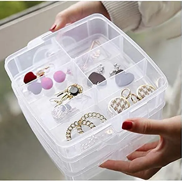 3_Layer_18_Grids_Transparent_Plastic_Organizer_Jewelry_Craft_Accessories_Storage_Box_Basket_Container_With_Collapsible_And_Removable_Dividers_Multi_Colour