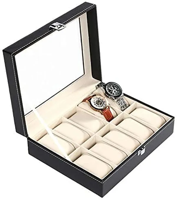 Watch_Storage_Box_Display_Case_Organizer_Of_Faux_Leather_Finish_With_Glass_Window_10_Slot_Watch_Box