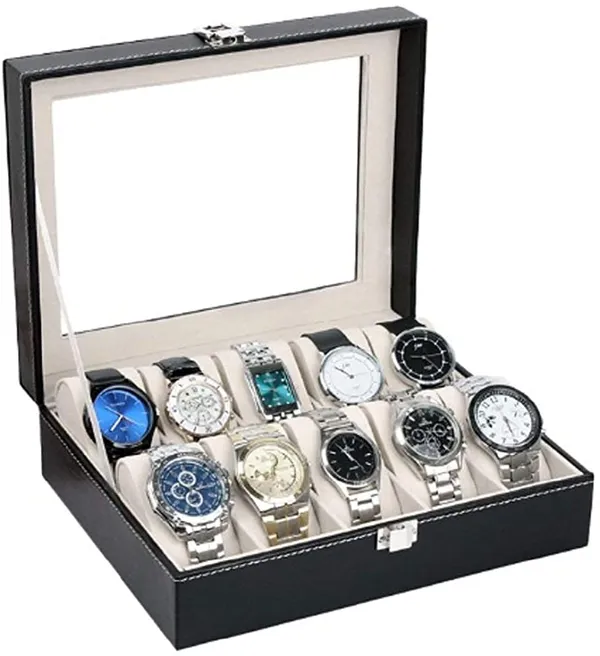 Watch_Storage_Box_Display_Case_Organizer_Of_Faux_Leather_Finish_With_Glass_Window_10_Slot_Watch_Box