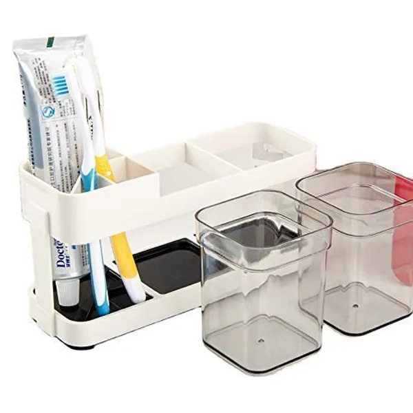2_Cup_Plastic_Toothbrush_Holder_Toothpaste_Stand_Bathroom_Storage_Organizer_With_4_Slots_For_Toothbrushes_Shaving_Kit