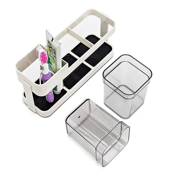 2_Cup_Plastic_Toothbrush_Holder_Toothpaste_Stand_Bathroom_Storage_Organizer_With_4_Slots_For_Toothbrushes_Shaving_Kit