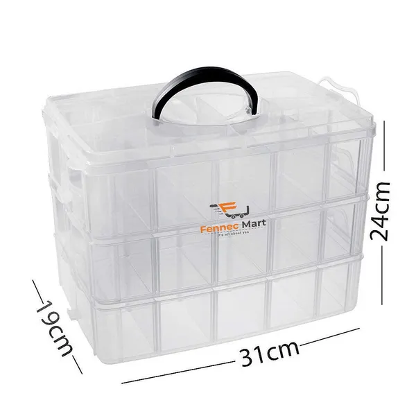 3_Layer_30_Grid_Transparent_Plastic_Organizer_Jewellery_Craft_Accessories_Storage_Box_Basket_Container_With_Collapsible_And_Removable_Dividers