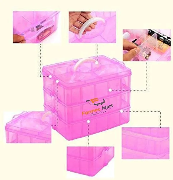 3_Layer_30_Grid_Transparent_Plastic_Organizer_Jewellery_Craft_Accessories_Storage_Box_Basket_Container_With_Collapsible_And_Removable_Dividers