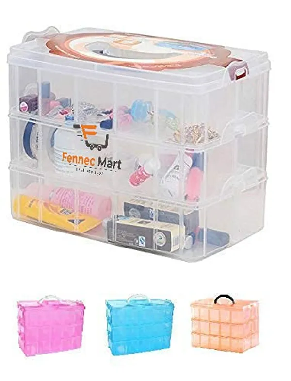 3_Layer_30_Grid_Transparent_Plastic_Organizer_Jewellery_Craft_Accessories_Storage_Box_Basket_Container_With_Collapsible_And_Removable_Dividers