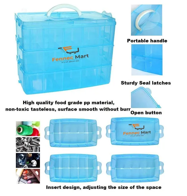 3_Layer_30_Grid_Transparent_Plastic_Organizer_Jewellery_Craft_Accessories_Storage_Box_Basket_Container_With_Collapsible_And_Removable_Dividers