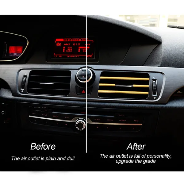8sanlione_20_Pieces_Car_Air_Conditioner_Decoration_Strip_For_Vent_Outlet_Universal_Waterproof_Bendable_Air_Vent_Outlet_Trim_Decoration_Car_Interior_Accessories_Gold_Polyvinyl_Chloride