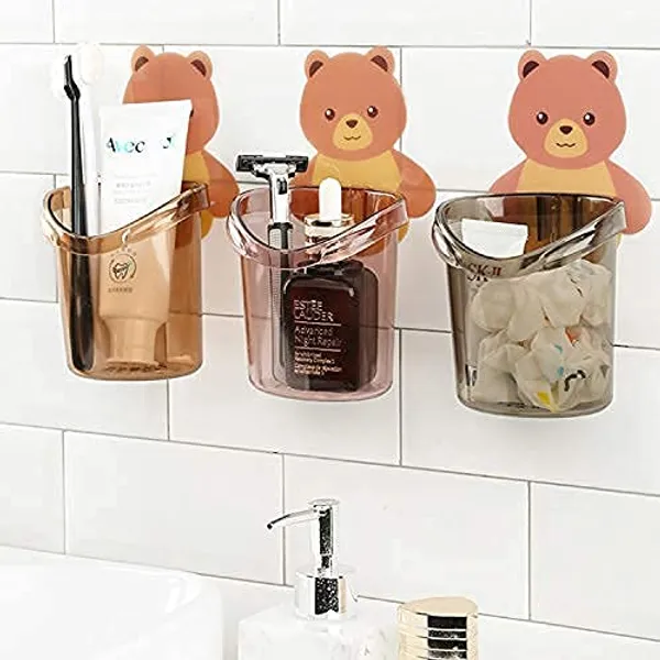 Pack_Of_2_Self_Adhesive_Plastic_Wall_Mounted_Multipurpose_Teddy_Bear_Toothbrush_Holder_Cup_Abs_Plastic_With_Strong_Adhesive_Sticker_For_Keeping_Toothpaste_Cream_Lotion_Shampoo_2