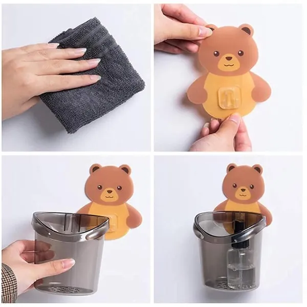 Pack_Of_2_Self_Adhesive_Plastic_Wall_Mounted_Multipurpose_Teddy_Bear_Toothbrush_Holder_Cup_Abs_Plastic_With_Strong_Adhesive_Sticker_For_Keeping_Toothpaste_Cream_Lotion_Shampoo_2