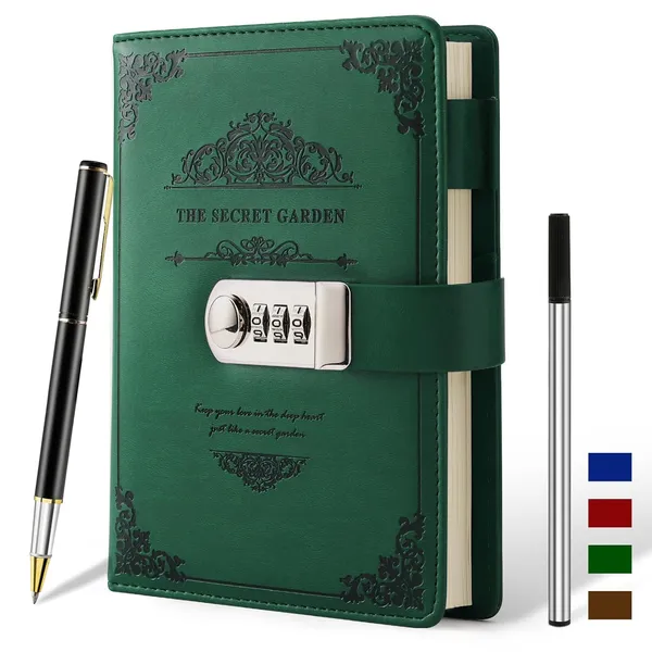 Xiyunte_Diaries_With_Lock_A5_Adult_Diary_With_Lock_Vintage_Pu_Leather_Journal_Notebook_With_Pen_Personal_Diary_With_Pen_Holde_200_Pages_100gsm_Premium_Thick_Paper_Gift_Box_Green