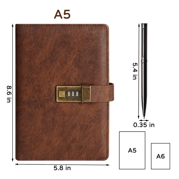 Wemate_Diary_With_Lock_A5_Pu_Leather_Journal_With_Lock_240_Pages_Brown_Vintage_Lock_Journal_Password_Notebook_With_Pen_Gift_Box_Lock_Diary_Planner_Organizer_For_Men_And_Women_8_6x5_8in