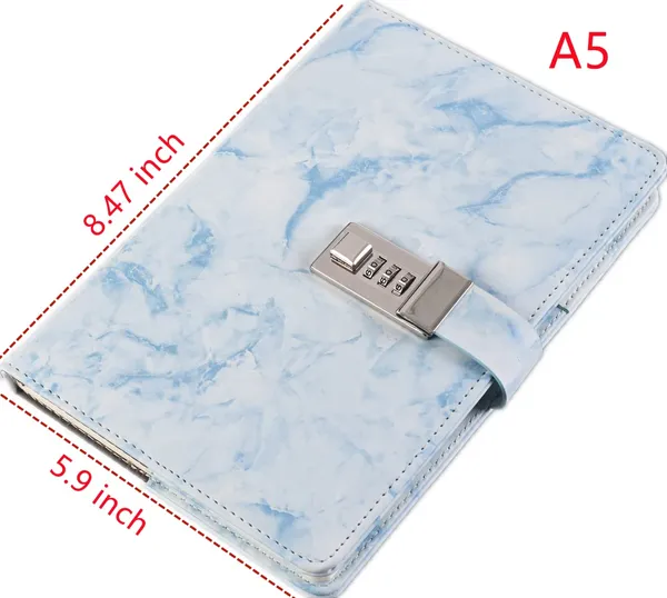 Marble_Diary_With_Lock_For_Girls_Combination_Journal_With_Lock_A5_Password_Locking_Notepad_Personal_Planner_Organizer_Blue