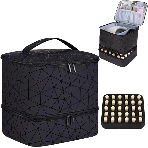 Ctwwfs_Nail_Polish_Organizer_And_Nail_Lamp_Case_Nail_Kit_Organizer_Holds_30_Bottles_15ml_0_5_Fl_Oz_And_A_Nail_Lamp_Nail_Polish_Carrying_Case_With_Manicure_Tools_Storage_A_Black_Big_Case_For