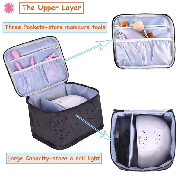Ctwwfs_Nail_Polish_Organizer_And_Nail_Lamp_Case_Nail_Kit_Organizer_Holds_30_Bottles_15ml_0_5_Fl_Oz_And_A_Nail_Lamp_Nail_Polish_Carrying_Case_With_Manicure_Tools_Storage_A_Black_Big_Case_For