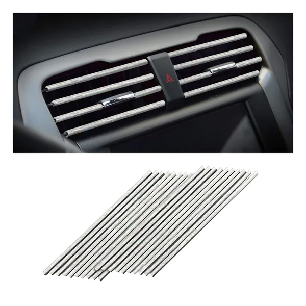 8sanlione_20pcs_Car_Air_Conditioner_Decoration_Strip_Auto_Air_Vent_Outlet_Chrome_Diy_Trim_Waterproof_Moulding_Bendable_Protection_Line_Car_Decor_Accessories_For_Most_Cars_Ice_Silver_Decorative_Accent_Lines_Insert_Style_Placement_Fits_Compatible_Outlet_Gaps_Car_Interior_Accessories