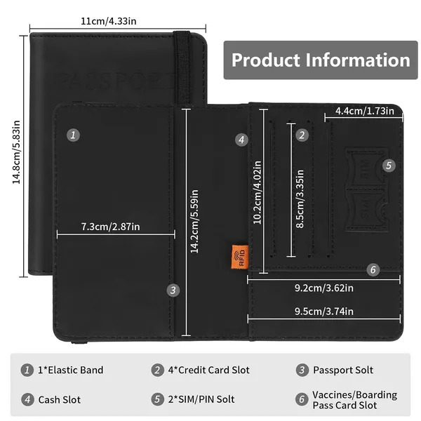 Cooja_Passport_Holder_Cover_Travel_Wallet_Organiser_Passport_Case_With_Rfid_Blocking_Pu_Leather_Travel_Document_Holder_For_Men_Women_Travel_Accessories_Black_Passport_Cover