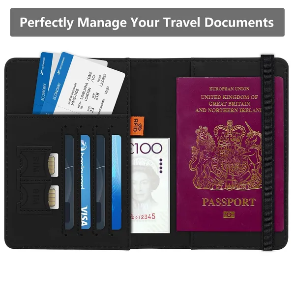 Cooja_Passport_Holder_Cover_Travel_Wallet_Organiser_Passport_Case_With_Rfid_Blocking_Pu_Leather_Travel_Document_Holder_For_Men_Women_Travel_Accessories_Black_Passport_Cover