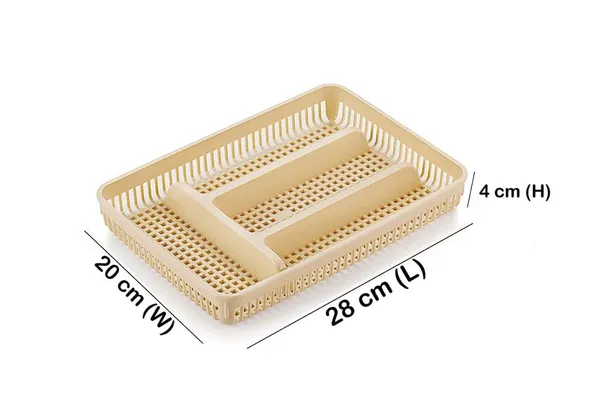 4_Compartment_Plastic_Cutlery_Tray_For_Kitchen_Drawer_Modular_Kitchen_Basket_28_Cm_Long_Cream