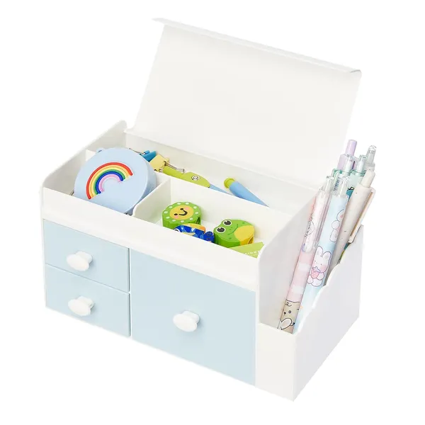 Leture_Desk_Organizer_With_3_Drawers_Makeup_Storage_Box_With_Lid_Office_School_Home_Stationery_Supplies_Plastic_Organizers_Desktop_Organizer_For_Pen_Pencil_Marker_White_W_Blue_Drawers