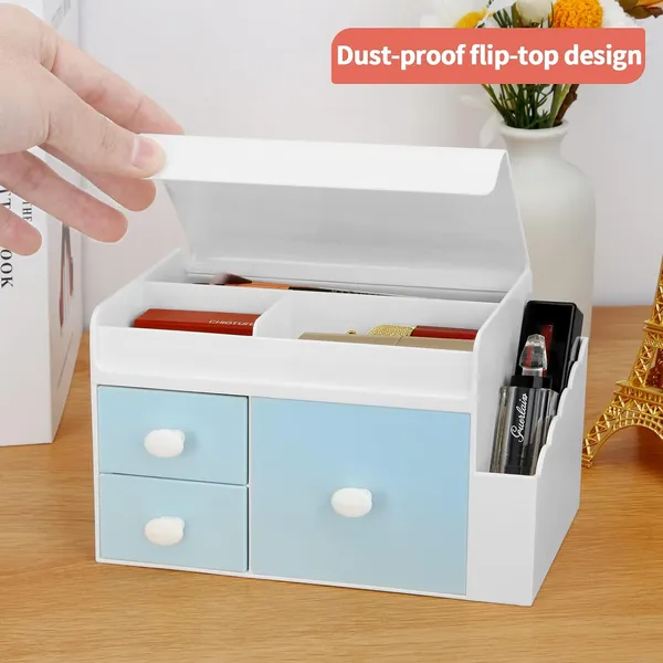 Leture_Desk_Organizer_With_3_Drawers_Makeup_Storage_Box_With_Lid_Office_School_Home_Stationery_Supplies_Plastic_Organizers_Desktop_Organizer_For_Pen_Pencil_Marker_White_W_Blue_Drawers