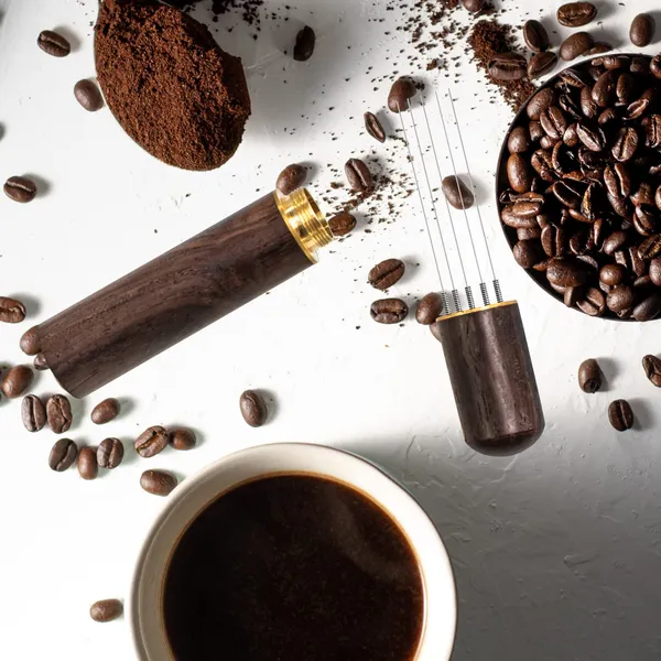 Zayin_Espresso_Coffee_Stirrer_Distribution_Tool_5_Needles_0_4mm_Walnut_Handle_Stand_Even_Extraction_Professional_Barista_Tool
