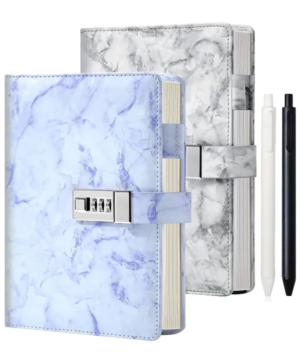 Cagie_2_Pack_Marble_Diary_With_Lock_For_Girls_And_Women_Secret_Journal_With_Lock_192_Pages_Waterproof_Girls_Locked_Diary_With_Pen_Password_Locked_Journals_For_Teen_Girls_A5_Purple_Grey