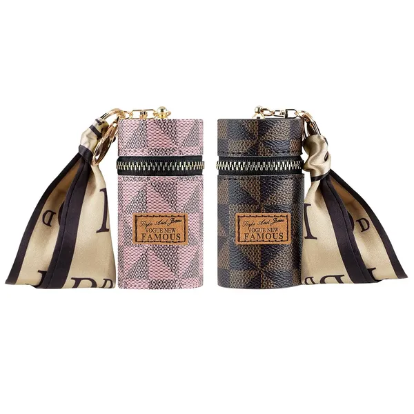 Adorila_Leather_Travel_2_Pack_Lipstick_Organizer_Lip_Gloss_Bag_With_Keychain_Portable_Mini_Lipstick_Case_For_Purse_Brown_Pink_Brown_White