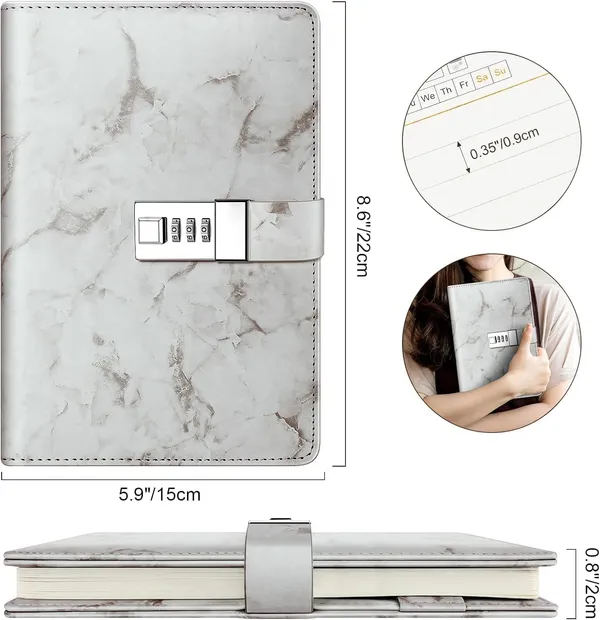 Diary_With_Lock_A5_Pu_Leather_Journal_With_Combination_Vintage_Journal_Password_Protected_Notebook_With_Pen_Gift_Box_Diary_Planner_Organizer_For_Women_Men_8_6x5_8in_192_Pages_Marble_White
