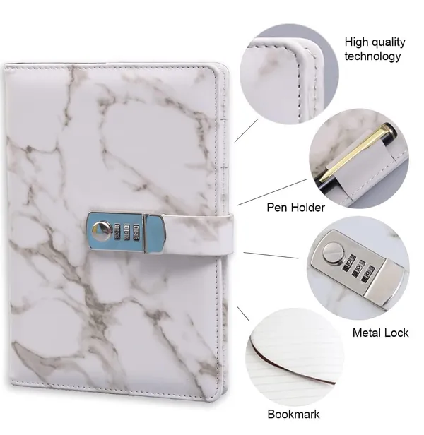Diary_With_Lock_A5_Pu_Leather_Journal_With_Combination_Vintage_Journal_Password_Protected_Notebook_With_Pen_Gift_Box_Diary_Planner_Organizer_For_Women_Men_8_6x5_8in_192_Pages_Marble_White