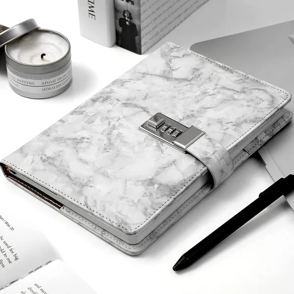 Diary_With_Lock_A5_Pu_Leather_Journal_With_Combination_Vintage_Journal_Password_Protected_Notebook_With_Pen_Gift_Box_Diary_Planner_Organizer_For_Women_Men_8_6x5_8in_192_Pages_Marble_White