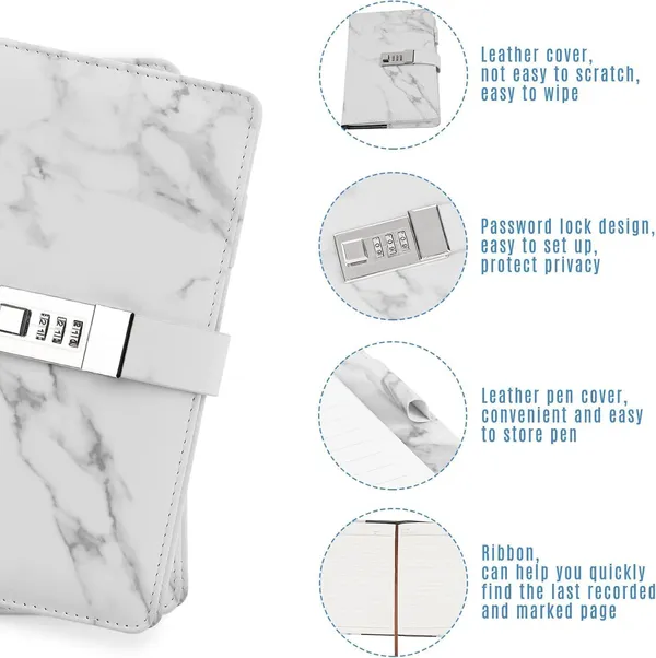 Diary_With_Lock_A5_Pu_Leather_Journal_With_Combination_Vintage_Journal_Password_Protected_Notebook_With_Pen_Gift_Box_Diary_Planner_Organizer_For_Women_Men_8_6x5_8in_192_Pages_Marble_White