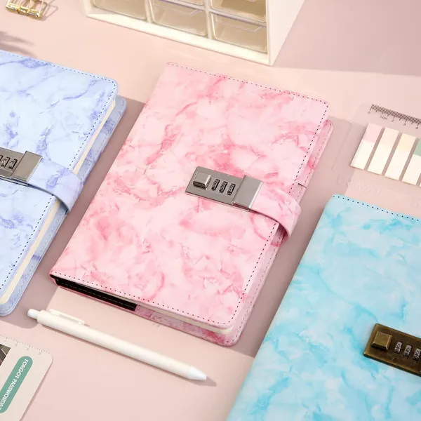 Diary_With_Lock_A5_Pu_Leather_Journal_With_Combination_Vintage_Journal_Password_Protected_Notebook_With_Pen_Gift_Box_Diary_Planner_Organizer_For_Women_Men_8_6x5_8in_192_Pages_Marble_Pink