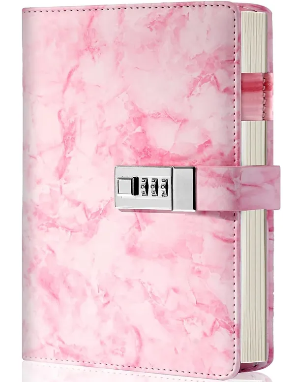 Diary_With_Lock_A5_Pu_Leather_Journal_With_Combination_Vintage_Journal_Password_Protected_Notebook_With_Pen_Gift_Box_Diary_Planner_Organizer_For_Women_Men_8_6x5_8in_192_Pages_Marble_Pink