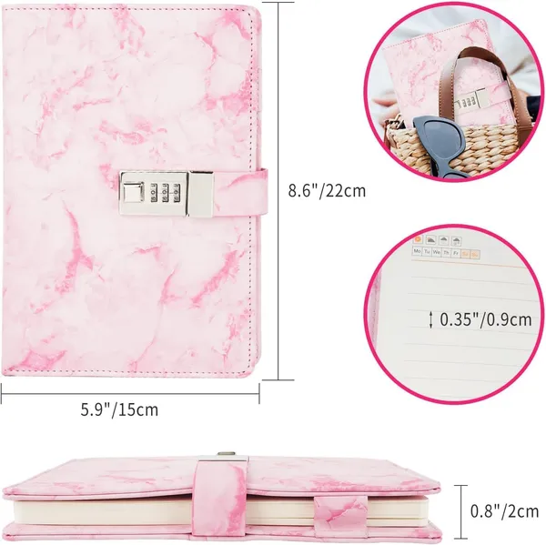 Diary_With_Lock_A5_Pu_Leather_Journal_With_Combination_Vintage_Journal_Password_Protected_Notebook_With_Pen_Gift_Box_Diary_Planner_Organizer_For_Women_Men_8_6x5_8in_192_Pages_Marble_Pink