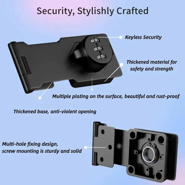 3_Digit_Combination_Cabinet_Lock_Keyless_Hasp_Latch_For_Cupboards_No_Drill_Installation_Zinc_Alloy_Construction_Privacy_Protection_Secure_Slide_Latch_Design_For_Home_And_Office_Use