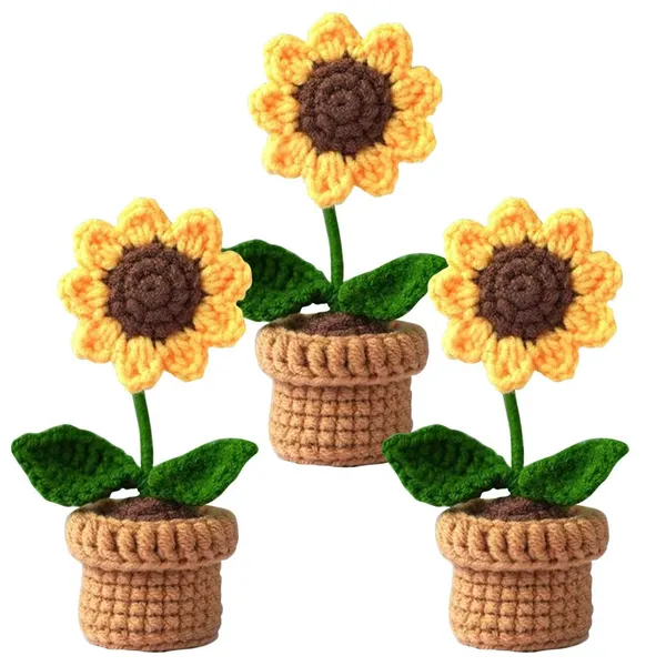 3_Pcs_Mini_Potted_Artificial_Flowers_Handmade_Crochet_Flowers_Completed_Hand_Knitted_Sunflower_For_Hone_Office_Car_Dash_Decoration_Color_6