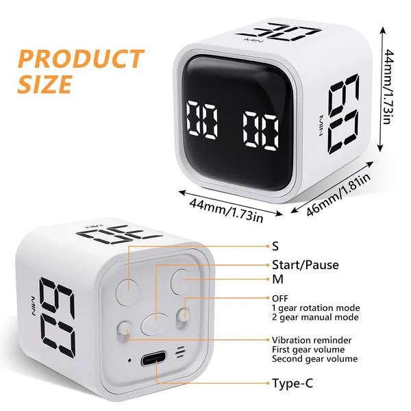 Cuteefun_Rotating_Cube_Timer_Pomodoro_Timer_Desk_5_10_30_60min_White_Custom_Countdown_Count_Up_Mode_Vibration_Sound_Alerts_Gravity_Sensor_Productivity_Timer_For_Kitchen_Study_Kids_Adhd