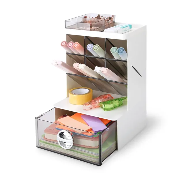 Desk_Organizer_With_6_Compartments_Pen_Holder_With_1_Top_Tray_And_1_Big_Drawers_For_Office_Supplies_Storage_And_Art_Supply_Storage_Box_Caddy_For_Office_1_Drawer_With_6_Compartment