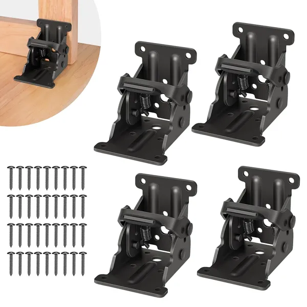 4_Pack_Folding_Brackets_Self_Lock_Hinge_With_Screws_For_Folding_Table_Legs_Lock_Extension_Support_Bracket_Bed_Legs_Black