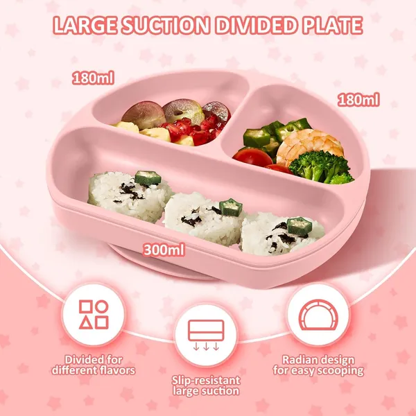 Baby_Feeding_Set_With_Suction_Bowl_Divided_Plate_Spoons_Forks_Sippy_Cup_Self_Feeding_Supplies_Pink