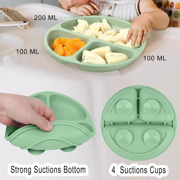 Baby_Feeding_Set_With_Suction_Bowl_Divided_Plate_Spoons_Forks_Sippy_Cup_Self_Feeding_Supplies_Green