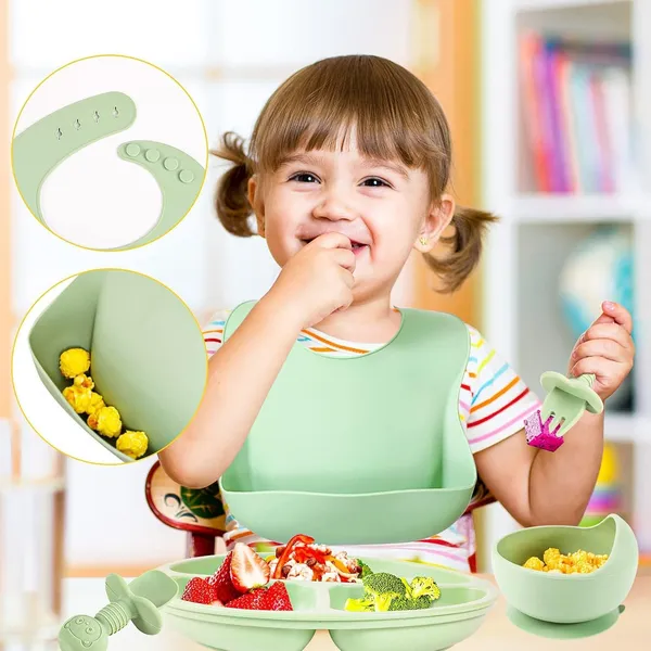 Baby_Feeding_Set_With_Suction_Bowl_Divided_Plate_Spoons_Forks_Sippy_Cup_Self_Feeding_Supplies_Green
