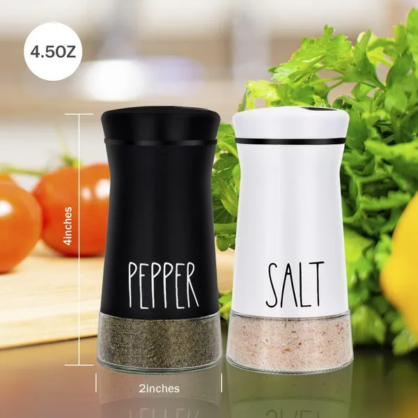 2_Pcs_Stainless_Steel_Salt_And_Pepper_Shaker_Set_4_Adjustable_Pouring_Holes_For_Kitchen_Cooking_Table_Black_White
