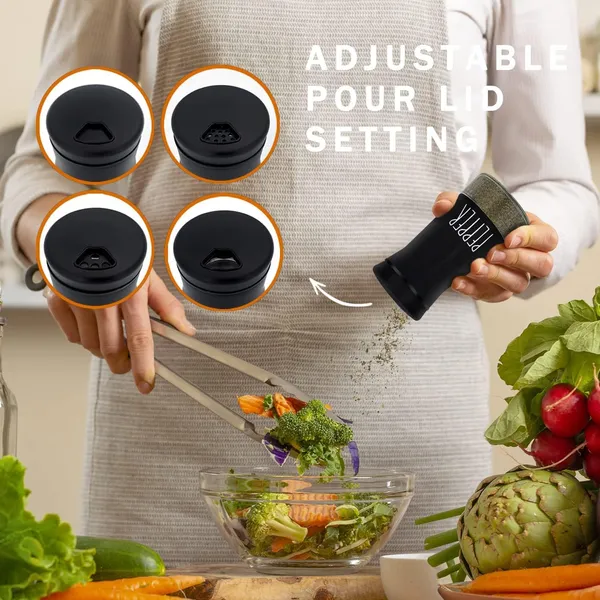 2_Pcs_Stainless_Steel_Salt_And_Pepper_Shaker_Set_4_Adjustable_Pouring_Holes_For_Kitchen_Cooking_Table_Black_White