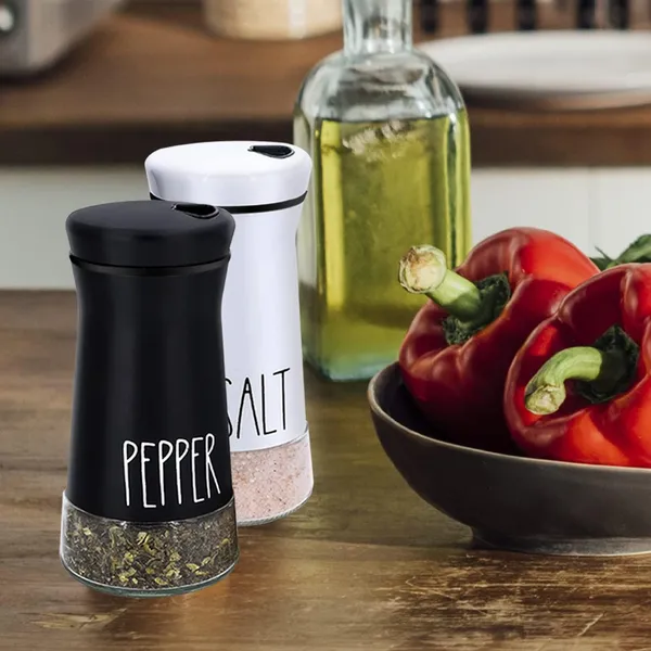 2_Pcs_Stainless_Steel_Salt_And_Pepper_Shaker_Set_4_Adjustable_Pouring_Holes_For_Kitchen_Cooking_Table_Black_White