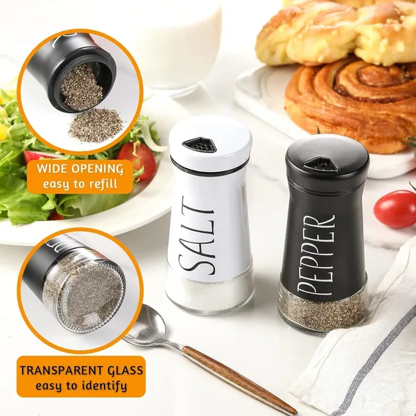 2_Pcs_Stainless_Steel_Salt_And_Pepper_Shaker_Set_4_Adjustable_Pouring_Holes_For_Kitchen_Cooking_Table_Black_White