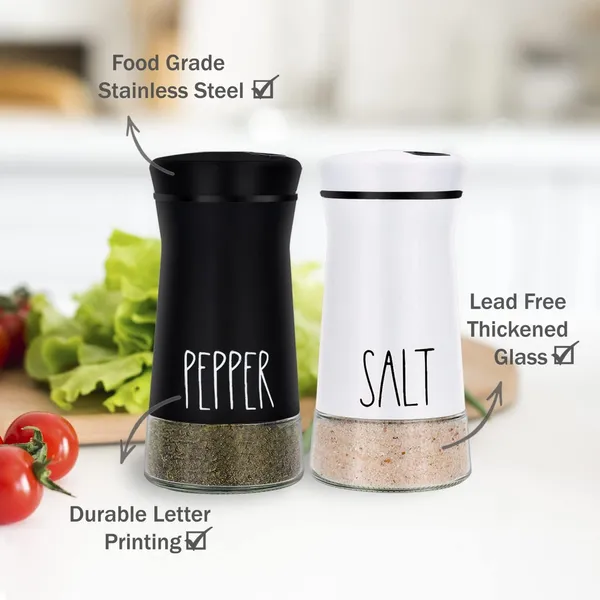 2_Pcs_Stainless_Steel_Salt_And_Pepper_Shaker_Set_4_Adjustable_Pouring_Holes_For_Kitchen_Cooking_Table_Black_White