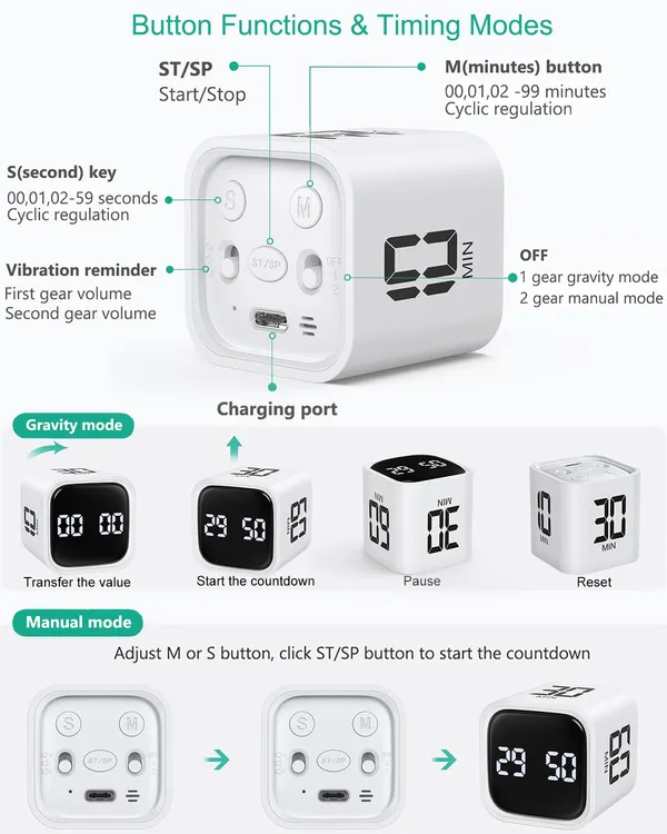 Oria_Digital_Timer_Cube_Pomodoro_Timer_With_Gravity_Sensor_5_10_30_60_Min_Quick_Set_100_Minute_Countdown_Led_Display_3_Volume_Levels_For_Studying_Meeting_Cooking_Time_Management_White