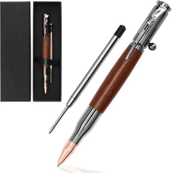 5_Pcs_Retractable_Gel_Pens_Set_Quick_Dry_Black_Ink_0_5mm_Fine_Point_Smooth_Writing_Rollerball_Ink_With_Soft_Touch_Grip_For_School_Office_Home_Use_Bullet_Pen_Wooden_Brown