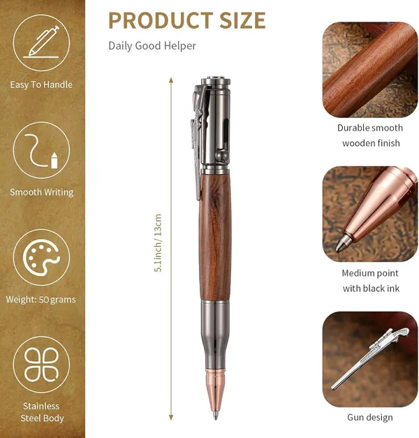 5_Pcs_Retractable_Gel_Pens_Set_Quick_Dry_Black_Ink_0_5mm_Fine_Point_Smooth_Writing_Rollerball_Ink_With_Soft_Touch_Grip_For_School_Office_Home_Use_Bullet_Pen_Wooden_Brown