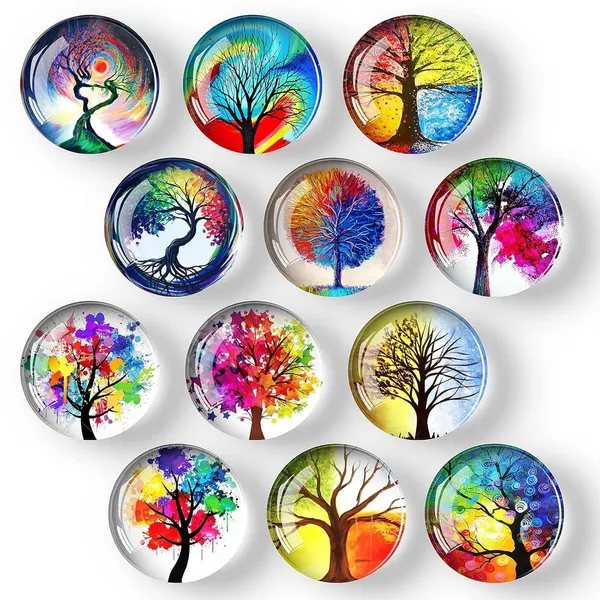 Cute_Modern_Glass_Fridge_Magnets_12_Pack_Of_Colorful_Strong_Magnets_For_Kitchen_Lockers_More_Tree